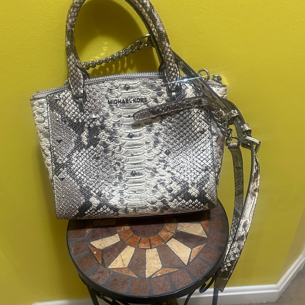 Michael Kors Metallic Snake Print Satchel